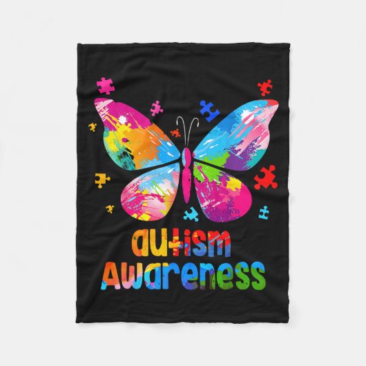 Autismus-Bewusstsein Buntes Schmetterling-Puzzle Fleecedecke (Vorderseite)