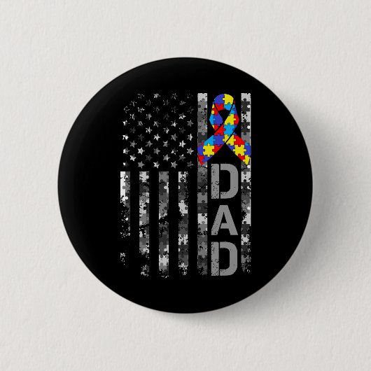 Autismus-Bewusstsein Dad USA-Flagge Vatertag 1 Button (Vorderseite)