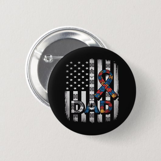 Autismus-Bewusstsein Dad USA-Flagge Vatertag Button (Vorne & Hinten)