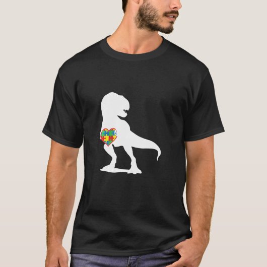 Autismus Bewusstsein Dinosaur T Rex Puzzle Herz T-Shirt (Vorderseite)