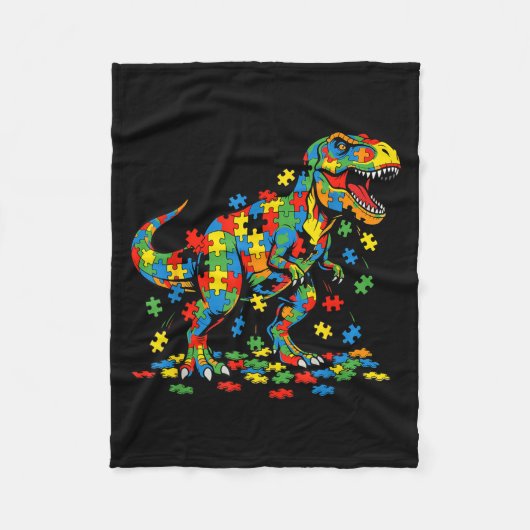Autismus-Bewusstsein Dinosaurier farbenfrohes Puzz Fleecedecke (Vorderseite)