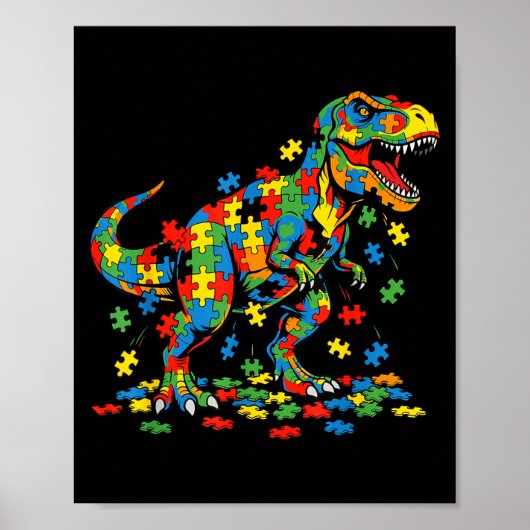 Autismus-Bewusstsein Dinosaurier farbenfrohes Puzz Poster (Vorne)