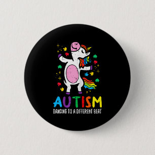 Autismus-Bewusstsein Einhorn tanzt auf einem ander Button