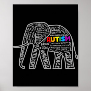 Autismus-Bewusstsein-Elefant-Tygraphie-T-Shirt Poster