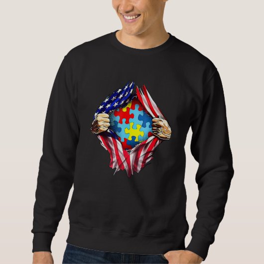 Autismus Bewusstsein erschüttert amerikanischen Fl Sweatshirt (Vorderseite)