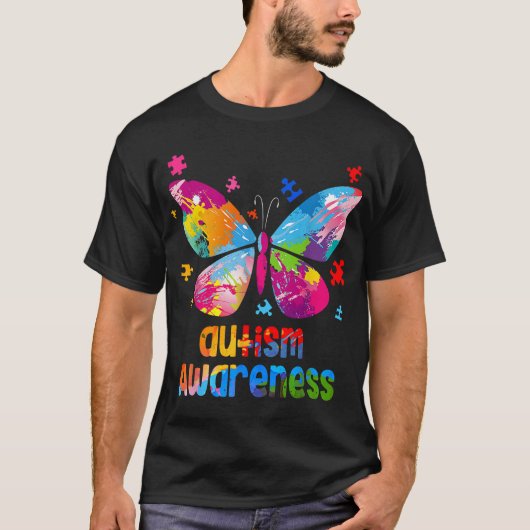 Autismus Bewusstsein Farbenfrohe Butterfly-Puzzle T-Shirt (Vorderseite)
