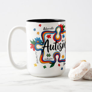 Autismus-Bewusstsein Florales Puzzle-Teil Würde In Zweifarbige Tasse