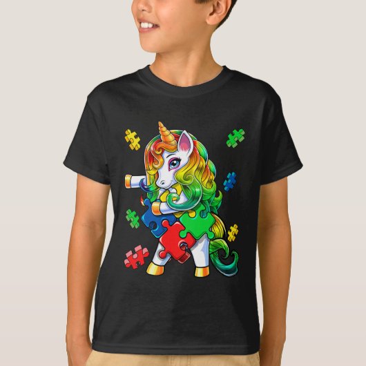 Autismus Bewusstsein Flossen Unicorn Puzzle Piece T-Shirt (Vorderseite)