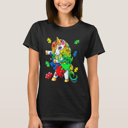 Autismus Bewusstsein Flossen Unicorn Puzzle Stück T-Shirt (Vorderseite)