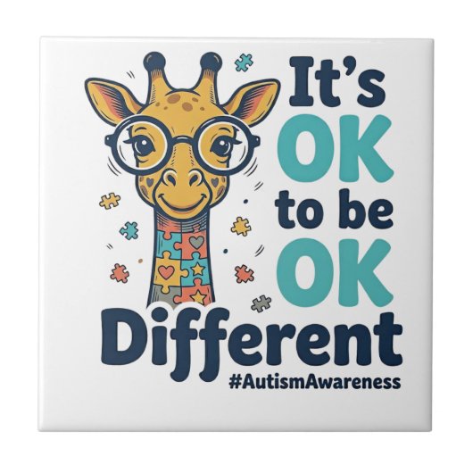 Autismus-Bewusstsein-Giraffe Es ist okay, anders z Fliese (Vorderseite)