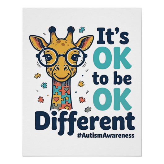 Autismus-Bewusstsein-Giraffe Es ist okay, anders z Poster (Vorderseite)