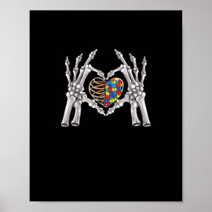 Autismus Bewusstsein Gothic Skull Hand Autismus Pu Poster