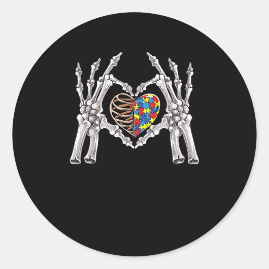 Autismus Bewusstsein Gothic Skull Hand Autismus Pu Runder Aufkleber (Vorderseite)