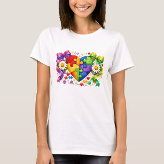 Autismus-Bewusstsein Herz-Puzzle Coquette-Schleife T-Shirt