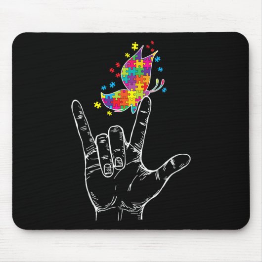 Autismus-Bewusstsein Ich liebe dich Asl Hand Gebär Mousepad (Vorne)