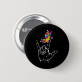 Autismus-Bewusstsein Ich liebe dich Asl-Handzeiche Button (Vorne & Hinten)