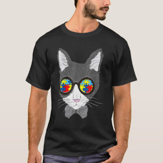 Autismus-Bewusstsein Katzen-Gesicht-Sonnenbrille-P T-Shirt