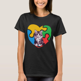 Autismus Bewusstsein Katzenherz Valentinstag Puzzl T-Shirt