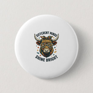 Autismus-Bewusstsein Kuh Vintage-Gravur Unterstütz Button
