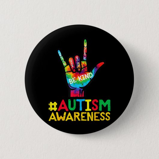 Autismus-Bewusstsein Liebe Hand Sei Freundlich ASL Button (Vorderseite)