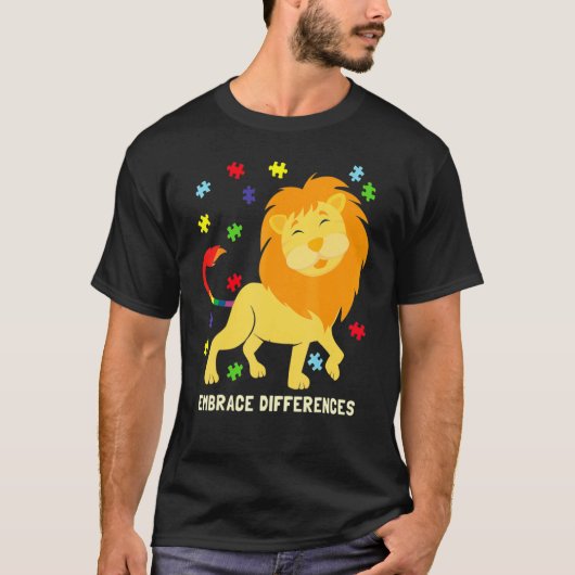 Autismus-Bewusstsein Löwe-Puzzleteile T-Shirt (Vorderseite)