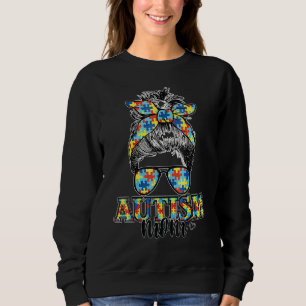 Autismus Bewusstsein Mama Leben Messy Bun Hair Mam Sweatshirt