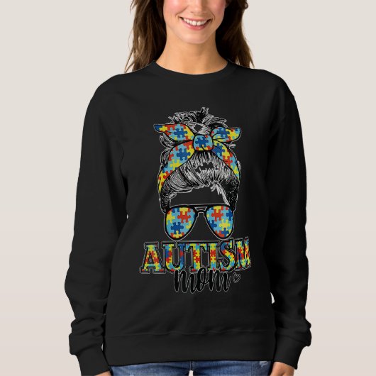 Autismus Bewusstsein Mama Leben Messy Bun Hair Mam Sweatshirt (Vorderseite)
