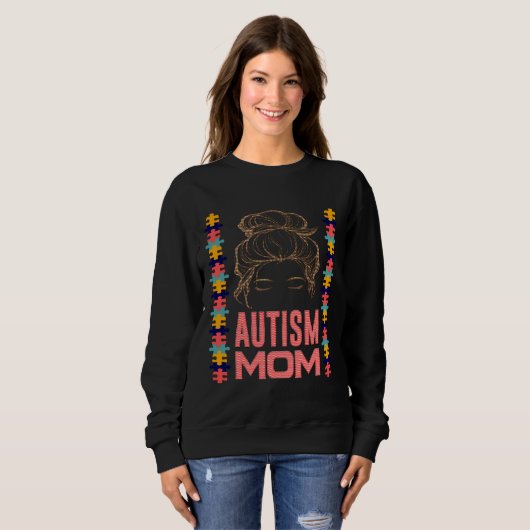 Autismus Bewusstsein Mama Messy Bun Puzzle Mutter  Sweatshirt (Vorne ganz)