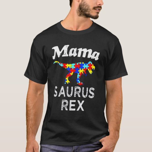 Autismus-Bewusstsein-Mama-Saurus-Rex T-Shirt (Vorderseite)