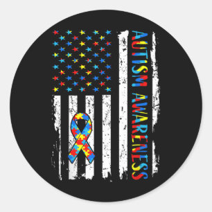 Autismus Bewusstsein Mama Vater Usa Flaggenwarnsys Runder Aufkleber