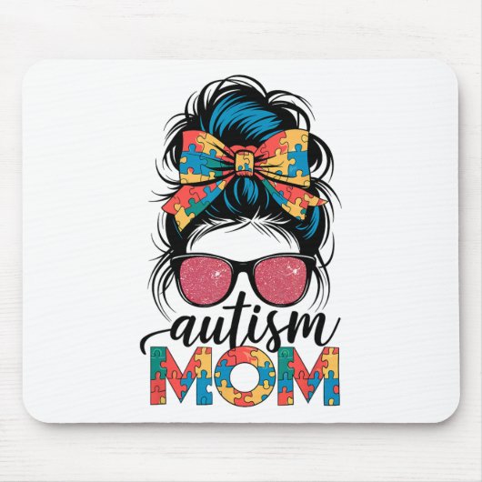 Autismus Bewusstsein Messy Bun Autismus Mama Coque Mousepad (Vorne)