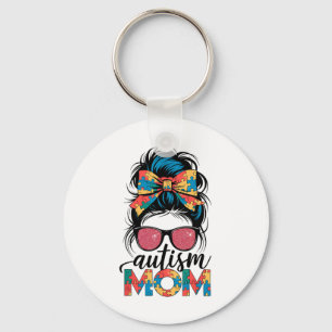 Autismus Bewusstsein Messy Bun Autismus Mama Coque Schlüsselanhänger