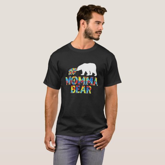 Autismus Bewusstsein Momma Bären Puzzle Unterstütz T-Shirt (Vorne ganz)