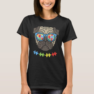 Autismus-Bewusstsein-Mops-Rätsel-Sonnenbrille-Hund T-Shirt