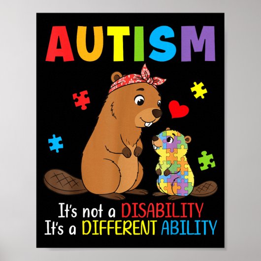 Autismus-Bewusstsein Mutter Biber Andersfähigkeit Poster (Vorne)