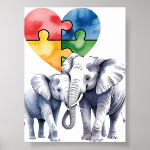 Autismus-Bewusstsein-Mutter-Elefant mit Baby-Puzzl Poster