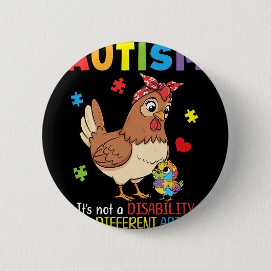 Autismus-Bewusstsein Mutter Huhn Andersfähigkeit Button (Vorderseite)