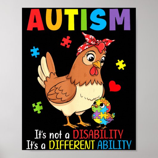 Autismus-Bewusstsein Mutter Huhn Andersfähigkeit Poster (Vorne)