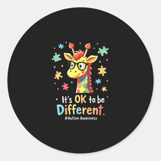 Autismus Bewusstsein Niedlich Giraffe Tier sein Ok Runder Aufkleber (Vorderseite)