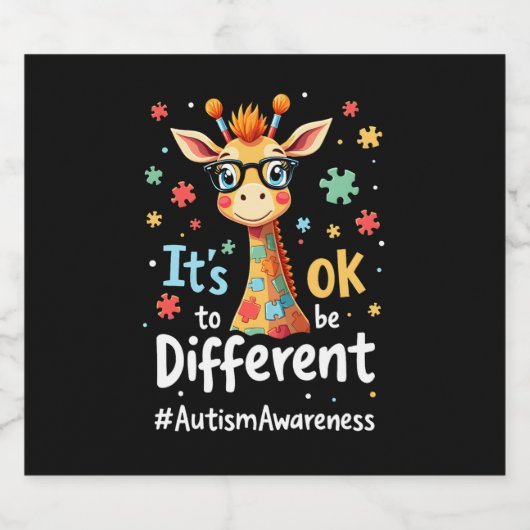 Autismus Bewusstsein Niedlich Giraffe Tier sein Ok Schaumweinetikett (Einzelnes Label)