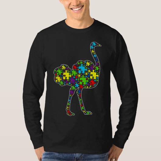 Autismus Bewusstsein Niedlich Straußenpuzzle Piece T-Shirt (Vorderseite)