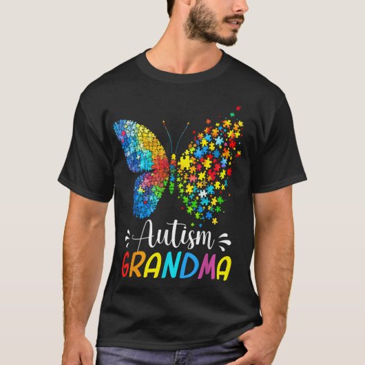 Autismus Bewusstsein Oma Butterfly farbig T-Shirt (Vorderseite)
