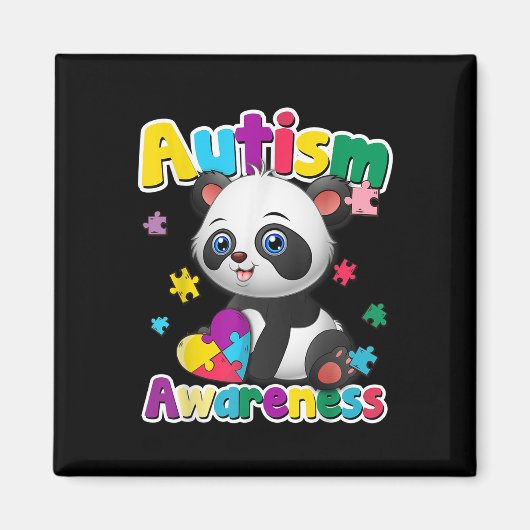 Autismus Bewusstsein Panda Puzzle Pieces Farben Ge Magnet (Vorne)