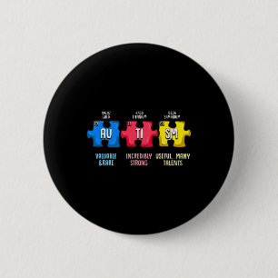 Autismus-Bewusstsein-Puzzle-Chemieelement Button