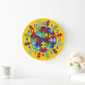 Autismus Bewusstsein Puzzle Muster Große Wanduhr (Zuhause)