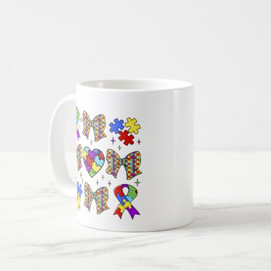 Autismus Bewusstsein Puzzle Piece Coquette Bow Kaffeetasse (Vorderseite Links)