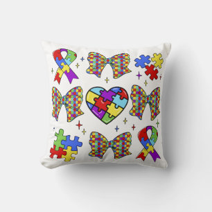 Autismus Bewusstsein Puzzle Piece Coquette Bow Kissen