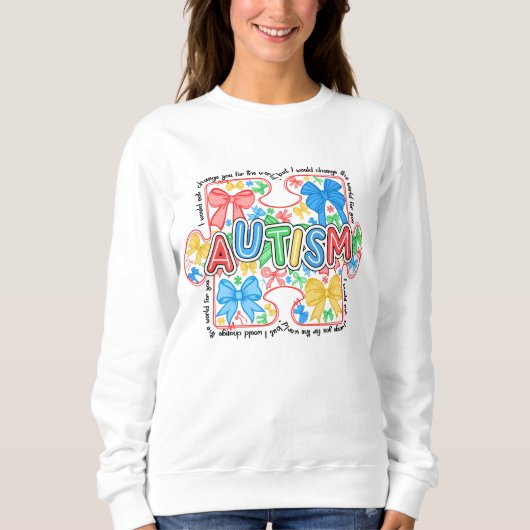 Autismus Bewusstsein Puzzle Piece Coquette Bow Sweatshirt (Vorderseite)