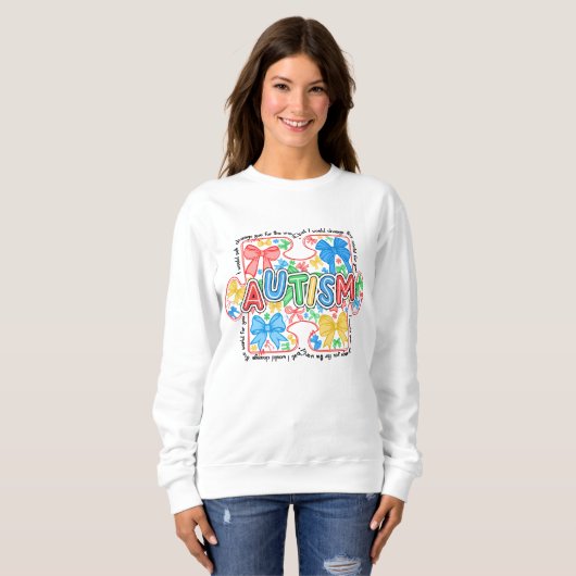 Autismus Bewusstsein Puzzle Piece Coquette Bow Sweatshirt (Vorne ganz)