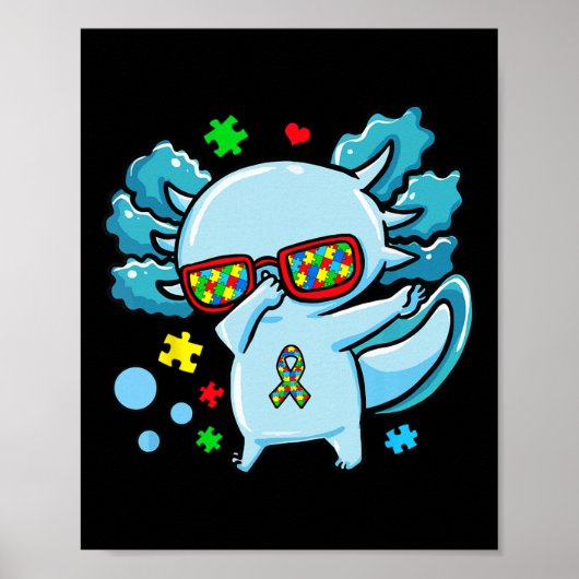 Autismus-Bewusstsein-Puzzles-Ribbon Mit Axolotl Da Poster (Vorne)